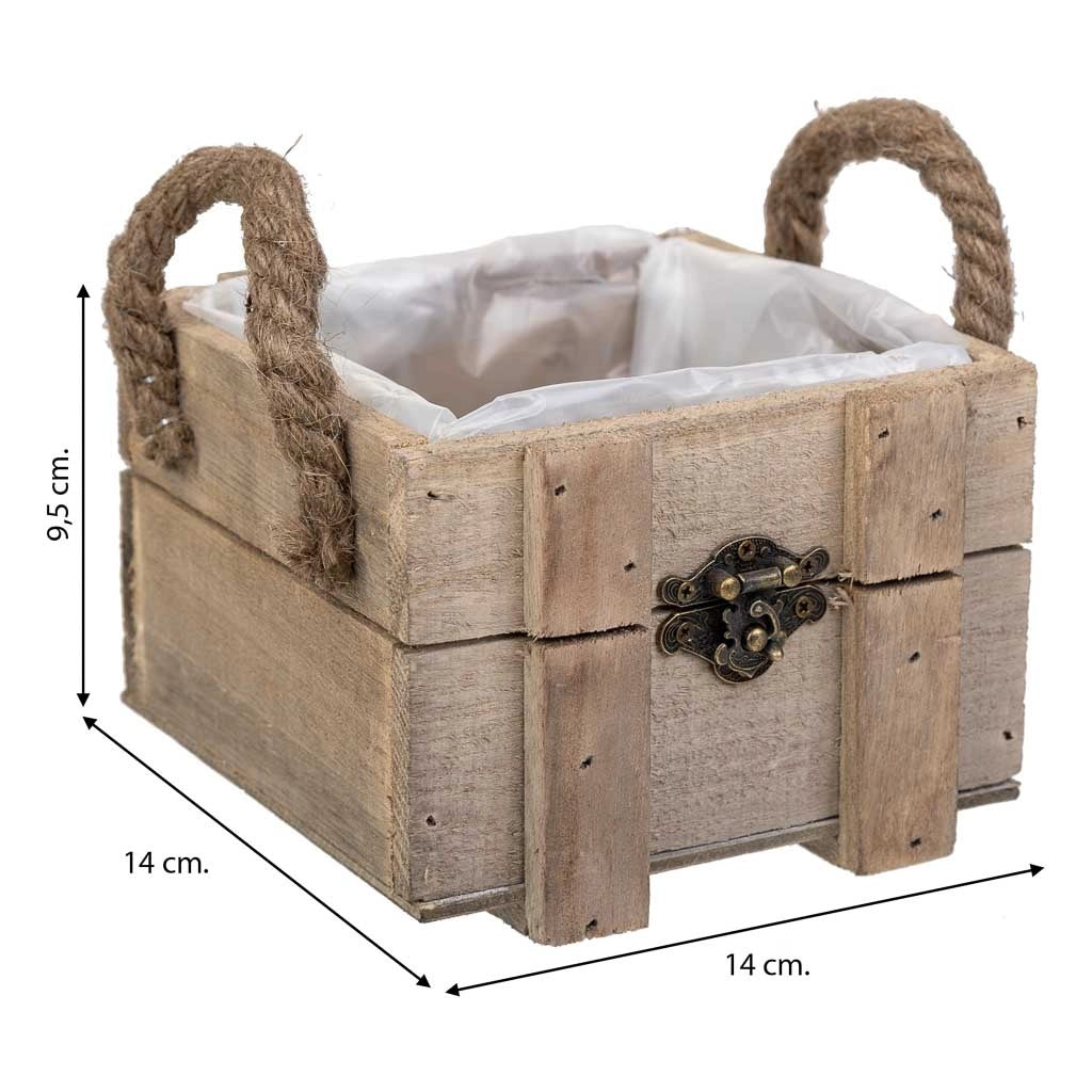 Cesto in legno con manici marroni 14x14x9,5h