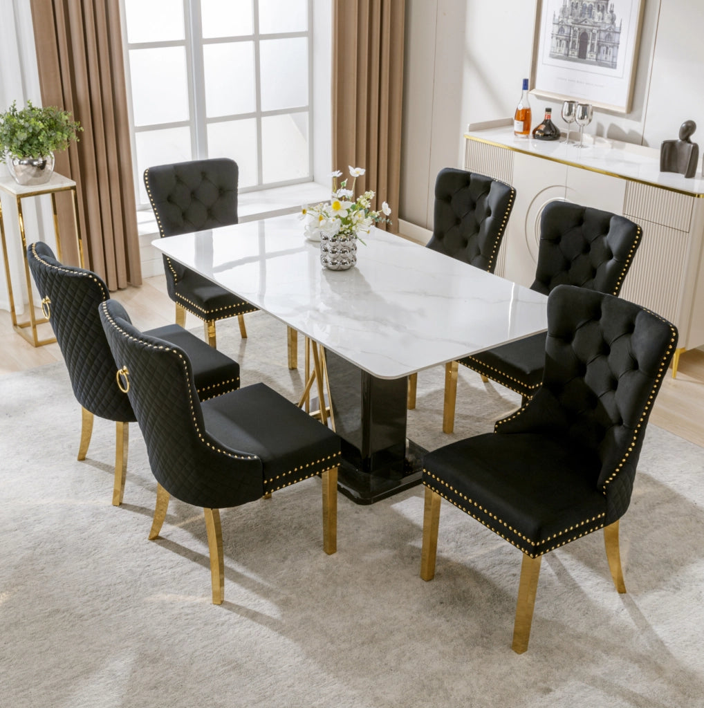 Sedia da pranzo 50.5x45x95 cm con schienale decorativo; in velluto nero