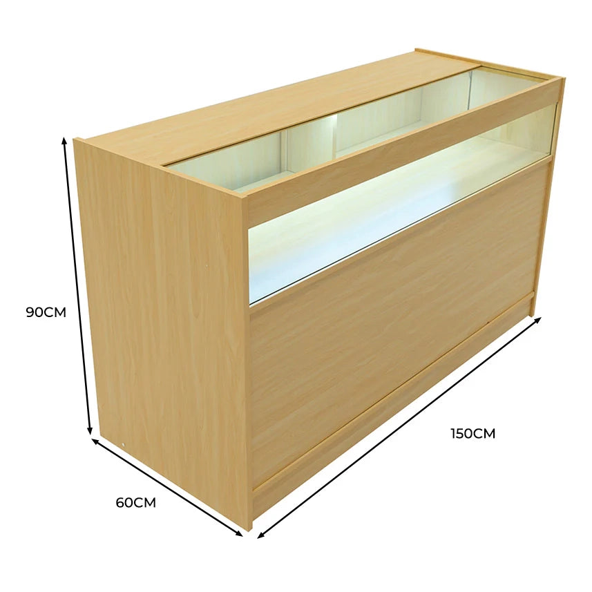 Bancone LED B1500 Acero con 1 Ripiano a Vista e 2 Ripiani Chiusi