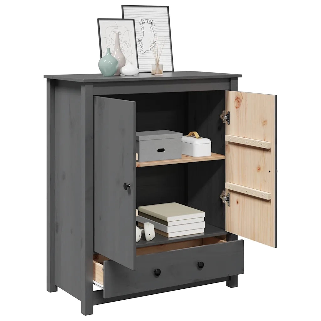 Credenza Grigia 83x41,5x100 cm in Legno Massello di Pino 823516