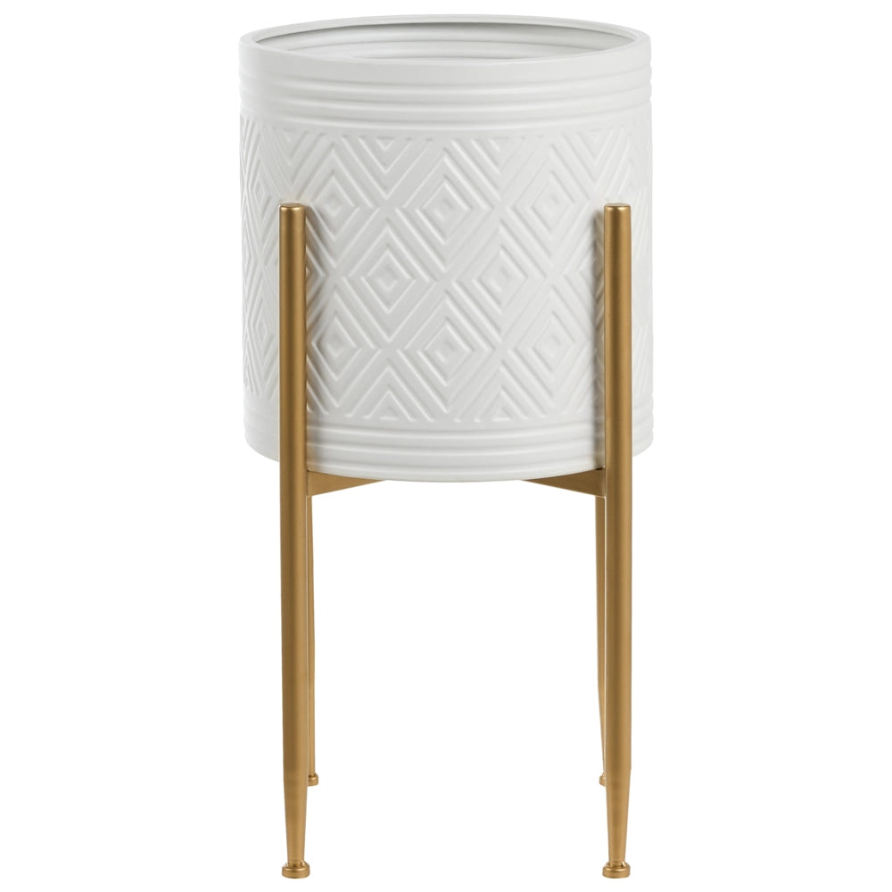 Portavaso Portapiante da Interno in Ferro Bianco 35 x 35 x 62 cm Stile Glamour per Soggiorno