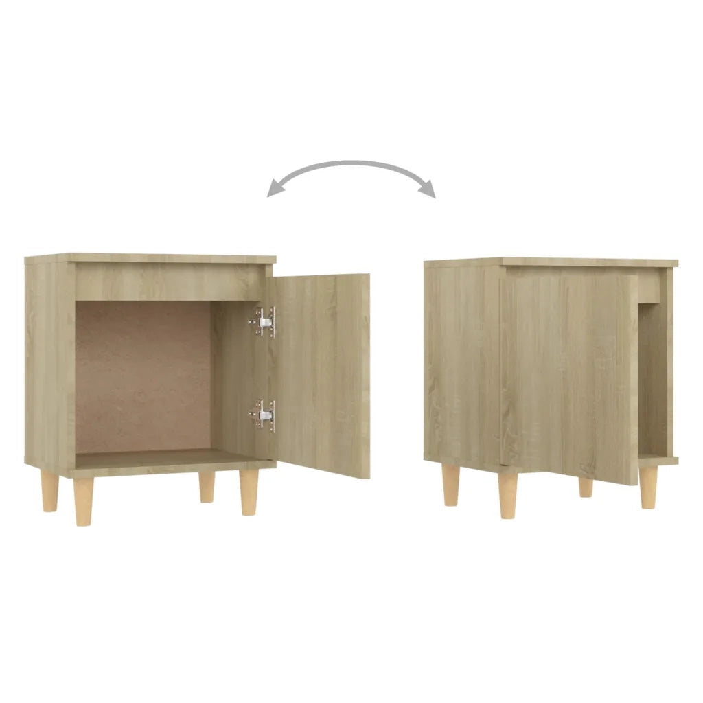 Comodini Gambe in Legno Massello 2pz Rovere Sonoma 40x30x50cm 805822