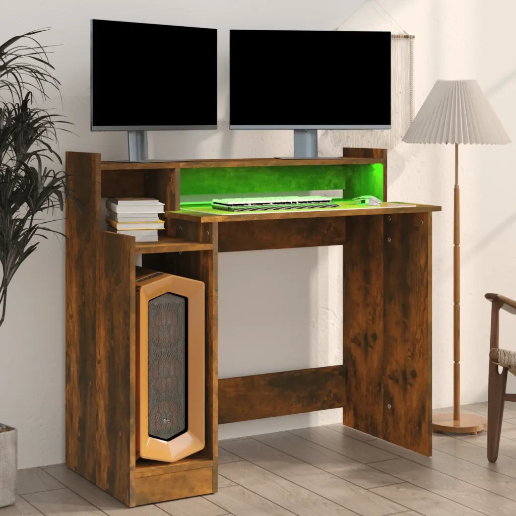 Scrivania Luci LED Rovere Fumo 97x90x45 cm in Legno Multistrato cod mxl 78050