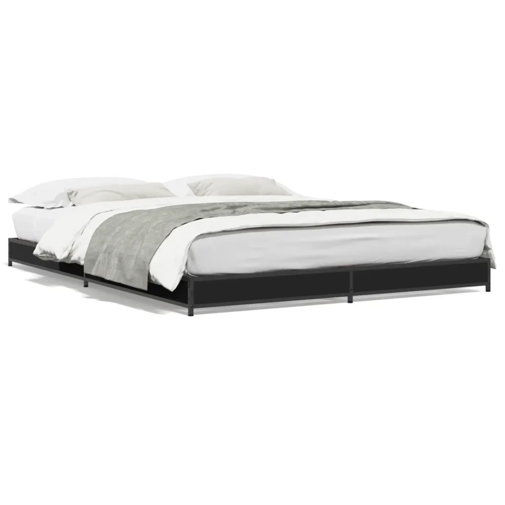 Giroletto-Struttura Letto Nero 135x190 cm in Legno Multistrato e Metallo 412832
