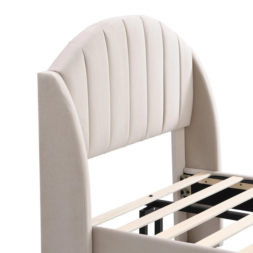 Letto imbottito singolo ¨C Minimal ¨C Beige velluto con rete a doghe 90x200 cm