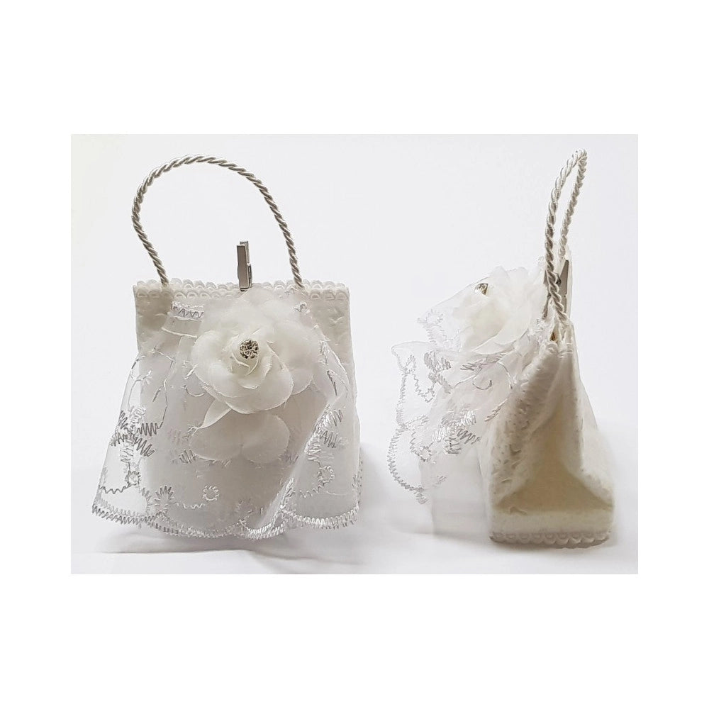 Trade Shop - Bomboniere Sacchetto Bustina Bianco Fiore Glitter Porta Confetti X Matrimonio -