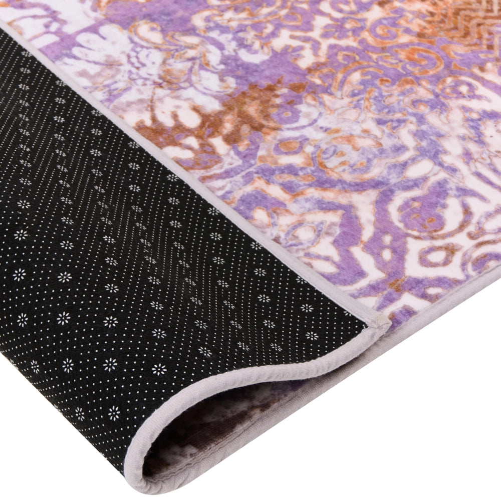 Tappeto multicolore in poliestere, 140 x 200 cm, tessuto a trama piatta, stile orientale boho, con vivaci motivi stampati