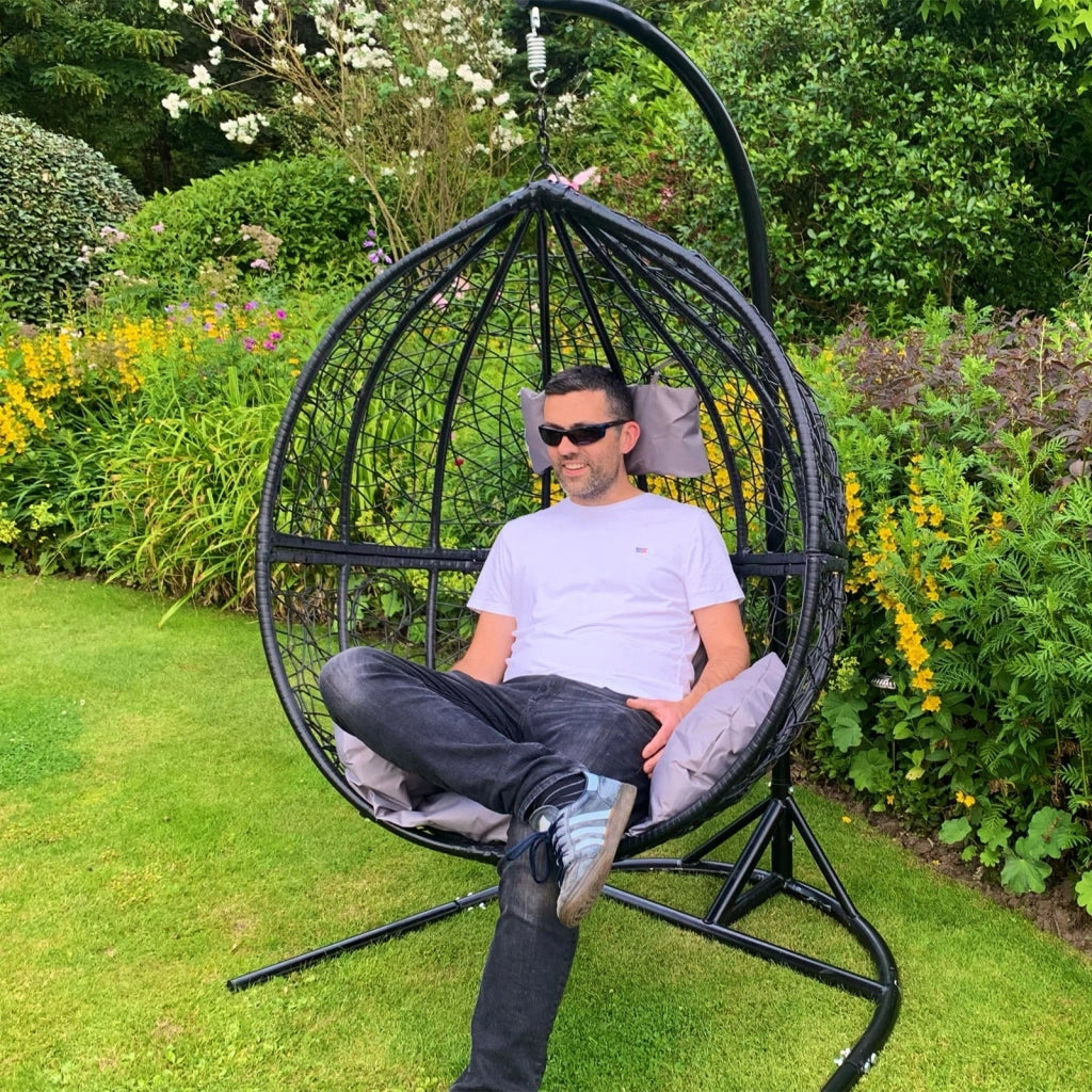Sedia a Dondolo a Uovo Poltrona Sospesa in Vimini Rattan da Giardino Poltroncina Sedia a Sospensione - Grigio
