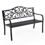 Panchina da giardino con schienale a design fiorito e seduta a listoni, Panchina da giardino da esterno da 128 cm Nero