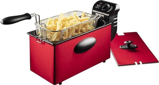 Frittoia 3,5 Litri - Frittura Con Manico E Impugnature Termoisolanti - Frittura Fino A 190° 2000W 3,4 Litri - Rosso