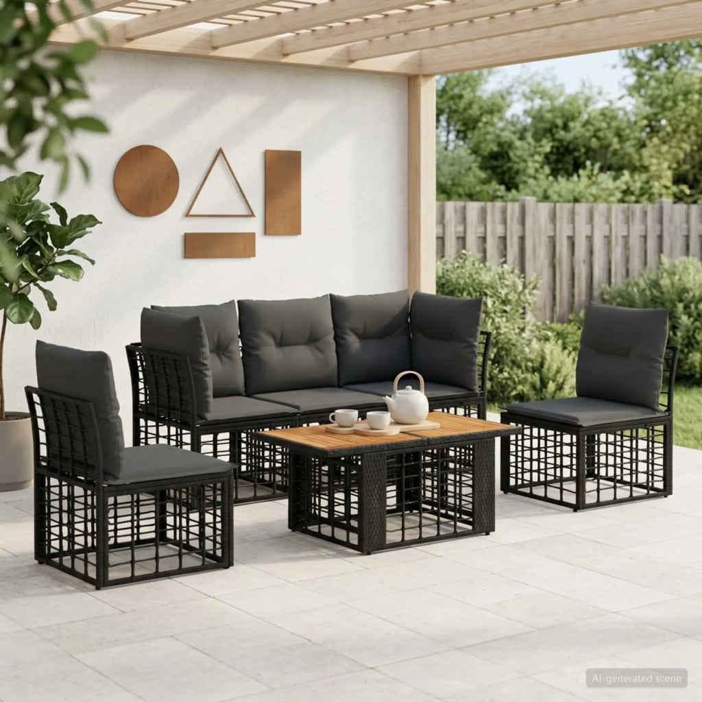Set Divano da Giardino 6 pz Nero e Grigio scuro polyrattan 3437843