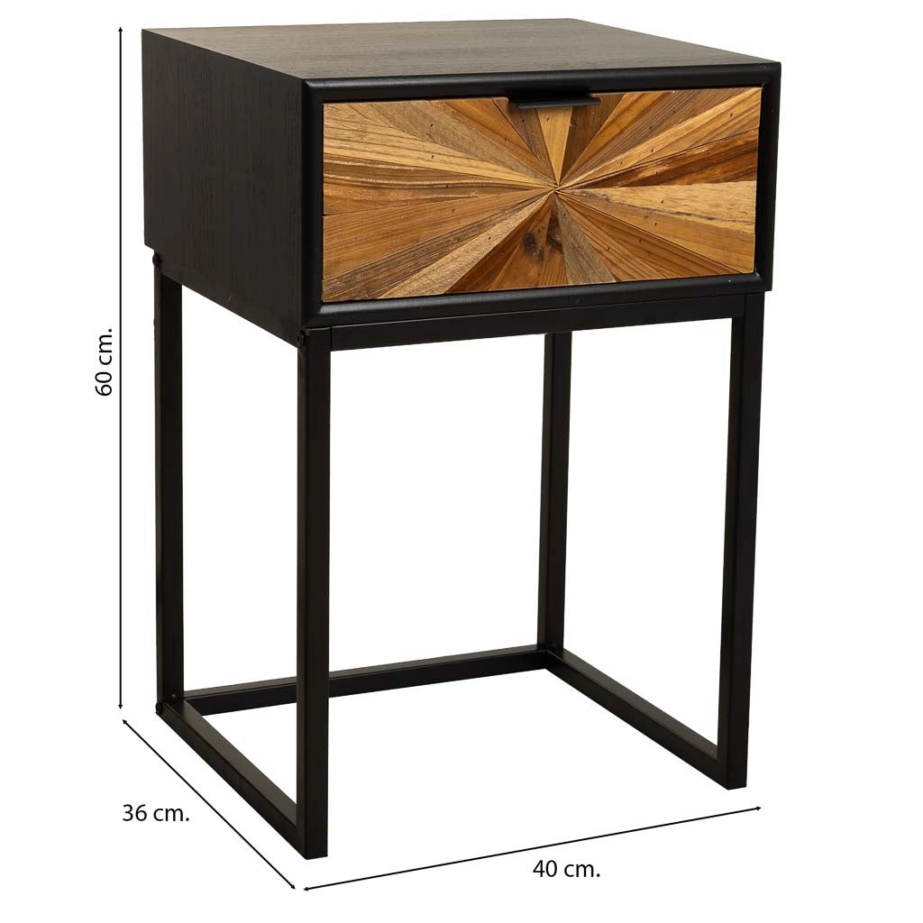 Comodino in legno di recupero nero con 2 cassetti 40x36x60h cm