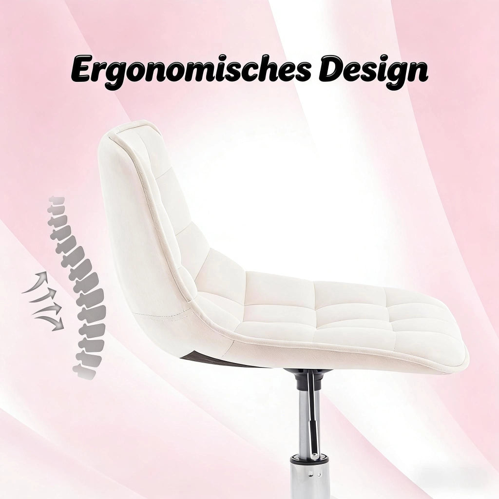 Sedia da Ufficio Girevole con Altezza Regolabile, Design Ergonomico e Ruote, in Velluto Bianco Crema
