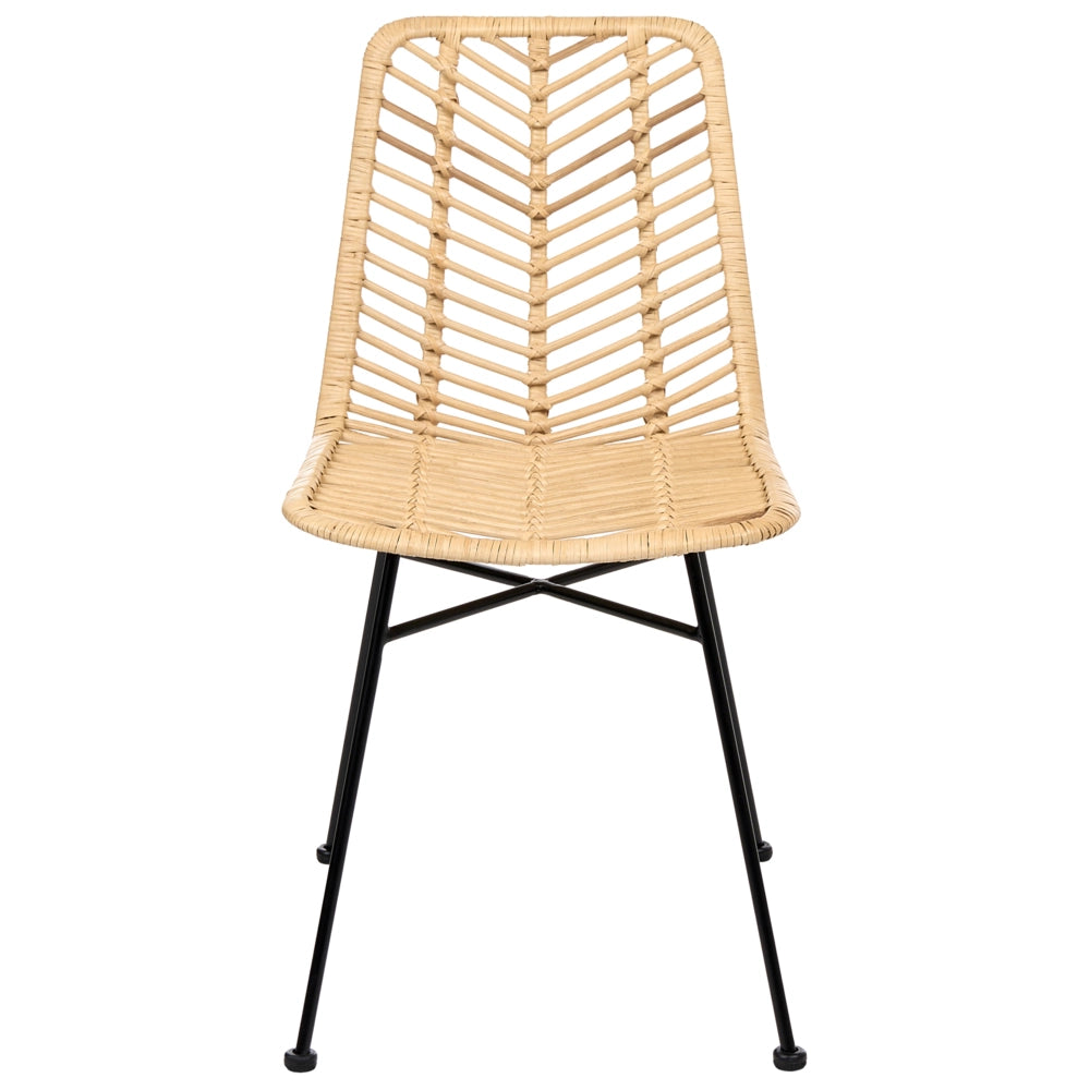 Set di 2 sedie in rattan naturale con seduta e schienale in vimini, senza braccioli, gambe in ferro