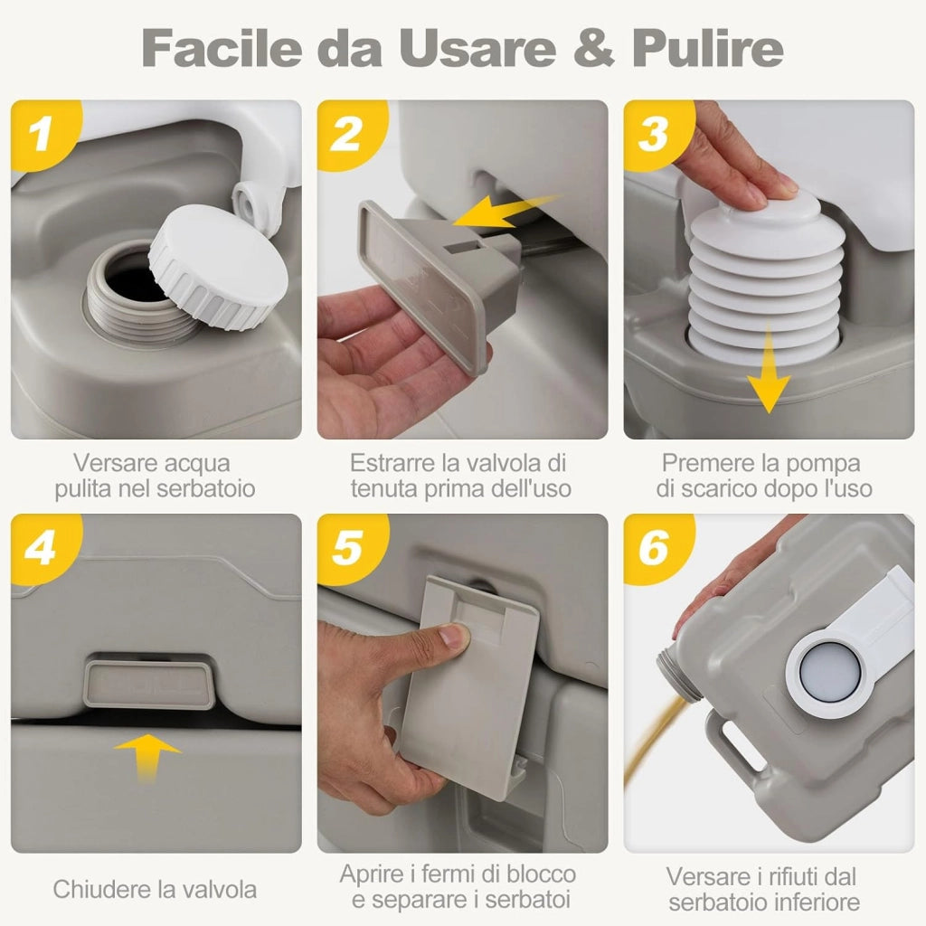 WC Portatile Adulti con Serbatoio dell'Acqua Rimovibile da 20 L, Toilette Portatile con Pompa di Scarico, WC Chimico da Campeggio, per Camper, Barca, Portata 200 kg