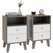Set di 2 Comodini Moderni per Camera da Letto con 2 Cassetti e Vano Aperto, 40x34x64cm, Grigio