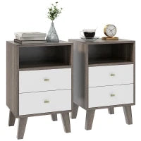 Set di 2 Comodini Moderni per Camera da Letto con 2 Cassetti e Vano Aperto, 40x34x64cm, Grigio