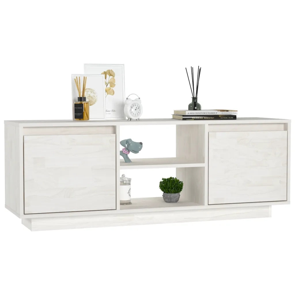 Mobile Porta TV Bianco 110x30x40 cm in Legno Massello di Pino 809901