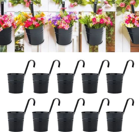 Decine di pezzi di vasi da giardino in metallo appesi 16 cm con gancio rimovibile in nero
