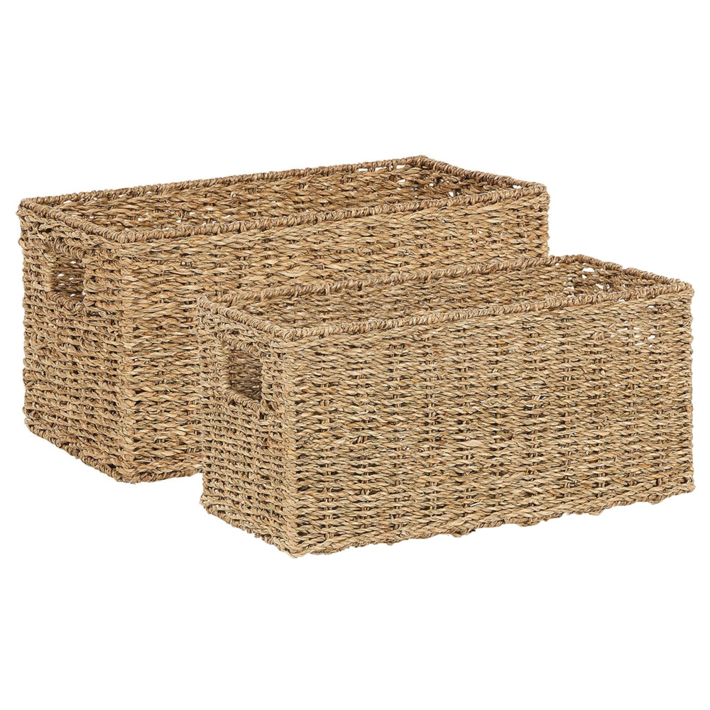 Set di 2 cestini in seagrass naturale con manici intrecciati a mano Decorazione di accessori per la casa in stile bohémien