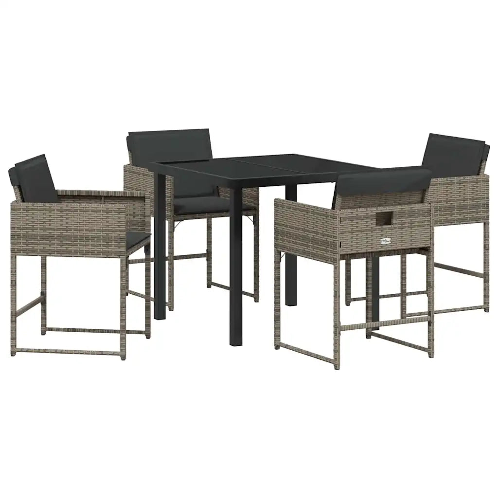 Set da Pranzo per Giardino con cuscino 5 pcs Grigio polyrattan