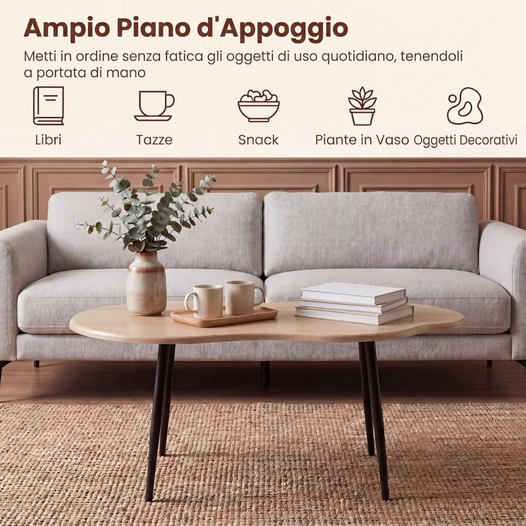 Tavolino da Salotto, Tavolino Laterale Irregolare a Forma di Nuvola, Tavolino da Soggiorno con Gambe in Metallo, Tavolino da Caffè Moderno per Soggiorno, Camera da Letto (Naturale)