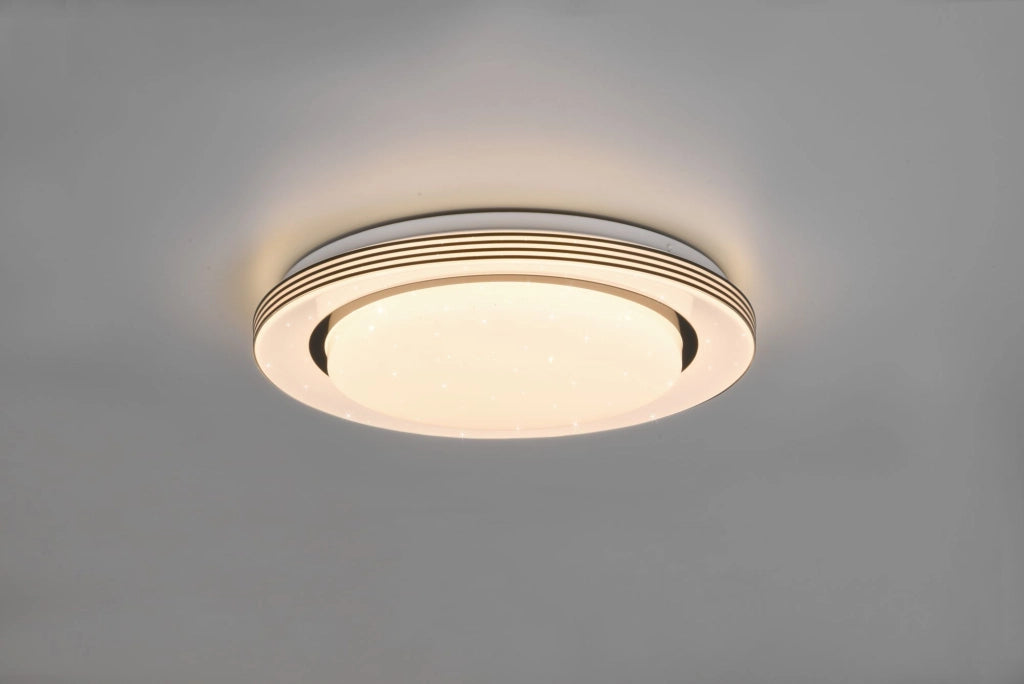 ATRIA PLAFONIERA LED 18W 2000lm, 3000 - 6000K BORDO NERO CON TELECOMANDO MULTIFUNZIONE CON DIFFUSORE EFFETTO CIELO STELLATO D.38CM DIMMERABILE