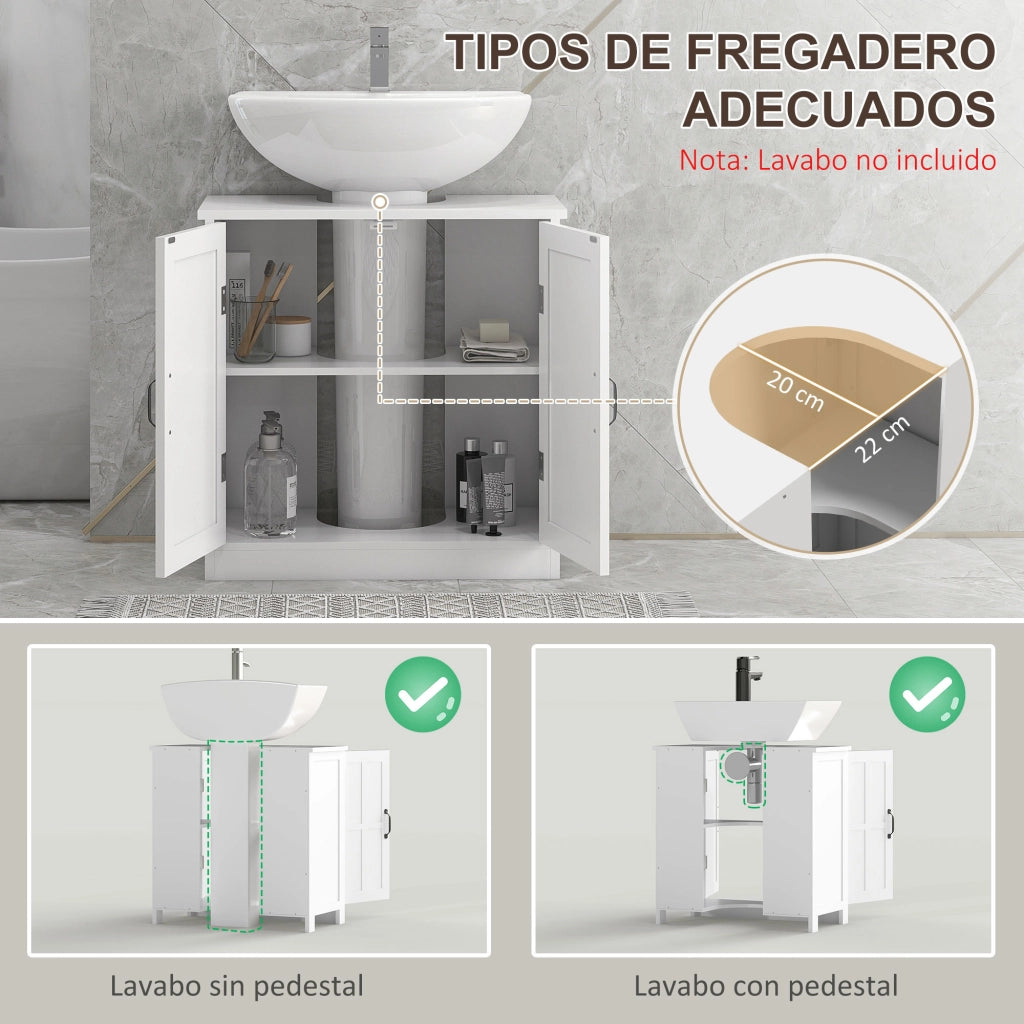 Mobiletto Bagno Sottolavabo con Anta Doppia e Ripiano Regolabile ¨C zephmum ¨C Bianco 60x30x60 cm
