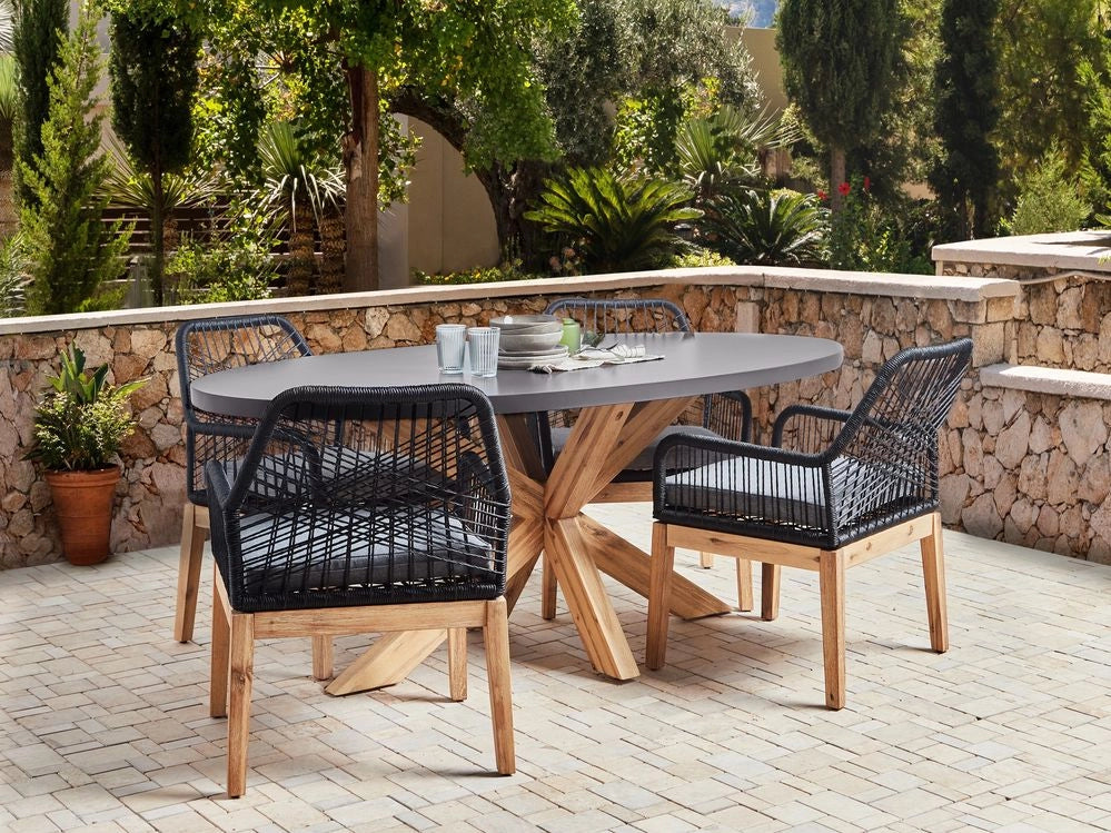Set da pranzo da giardino con 4 sedie Grigio e nero Legno chiaro Cemento Acacia 190 x 100 cm Mobili da giardino
