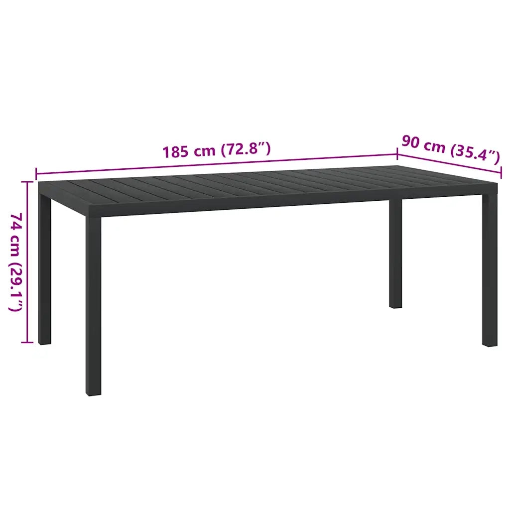 Tavolo da Giardino Nero 185x90x74 cm in Alluminio e WPC 42792