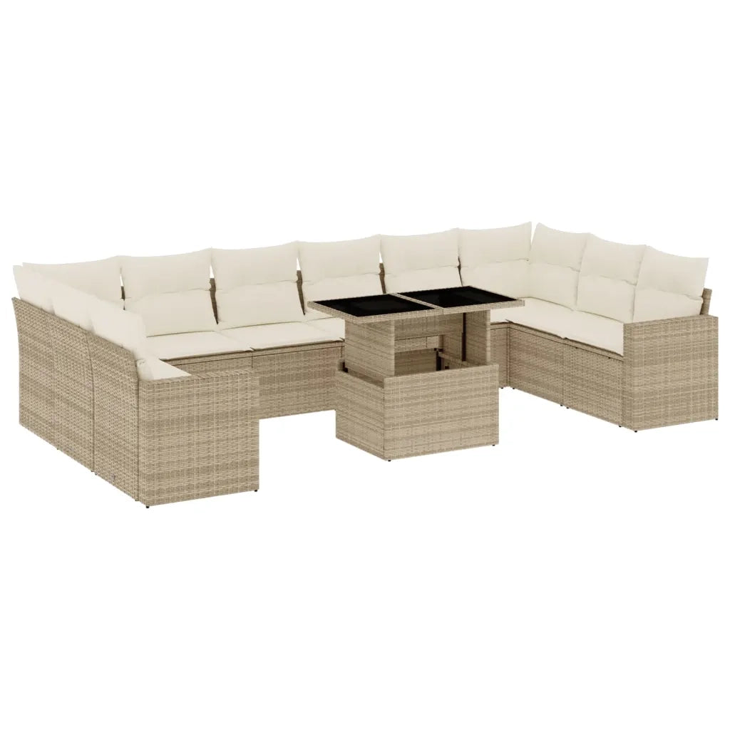 Set Divani da Giardino 11 pz con Cuscini Beige in Polyrattan 3267518