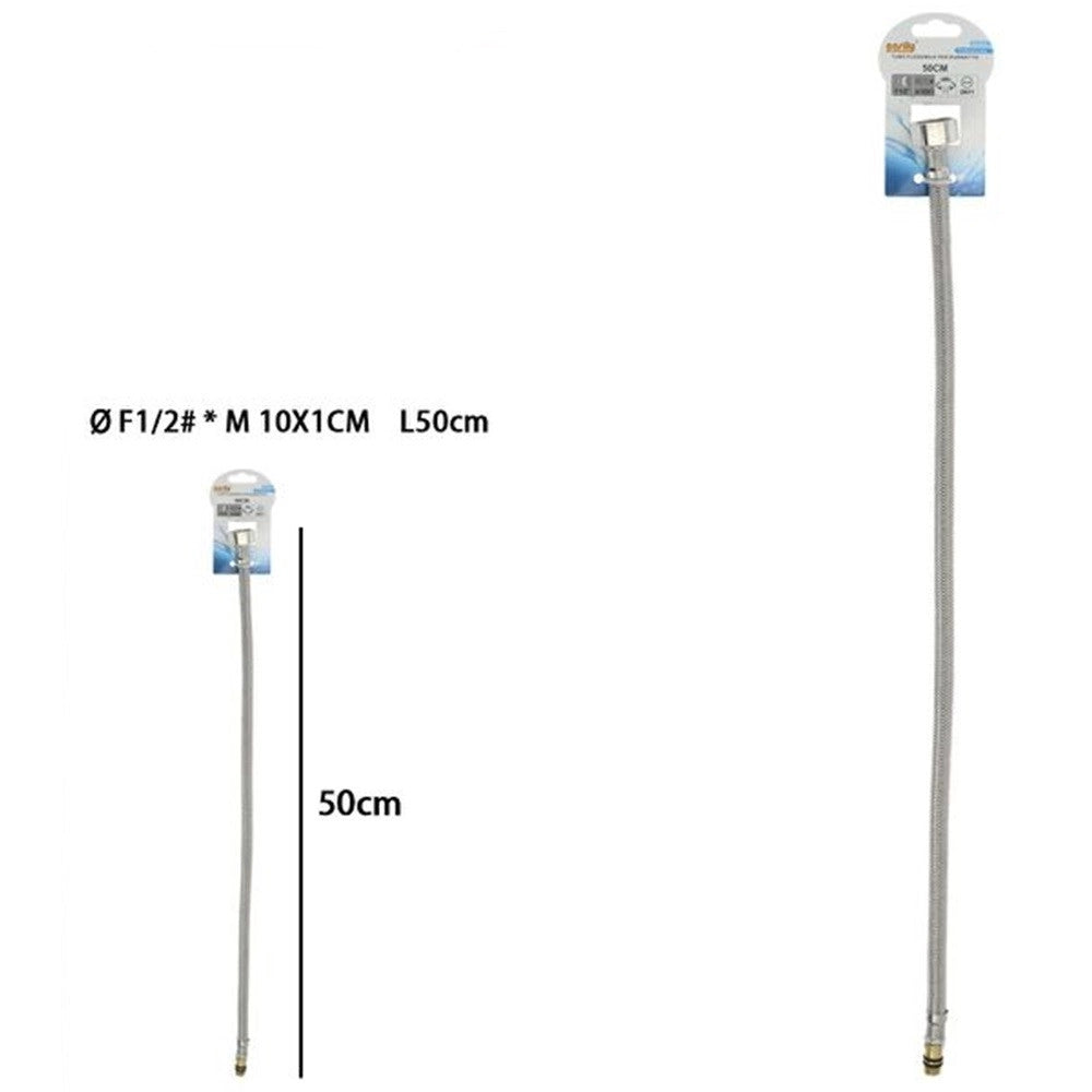 Trade Shop - Tubo Flessibile Flessibili Rubinetto Miscelatore Acqua 50 Cm F1/2 X M10/1 69392 -