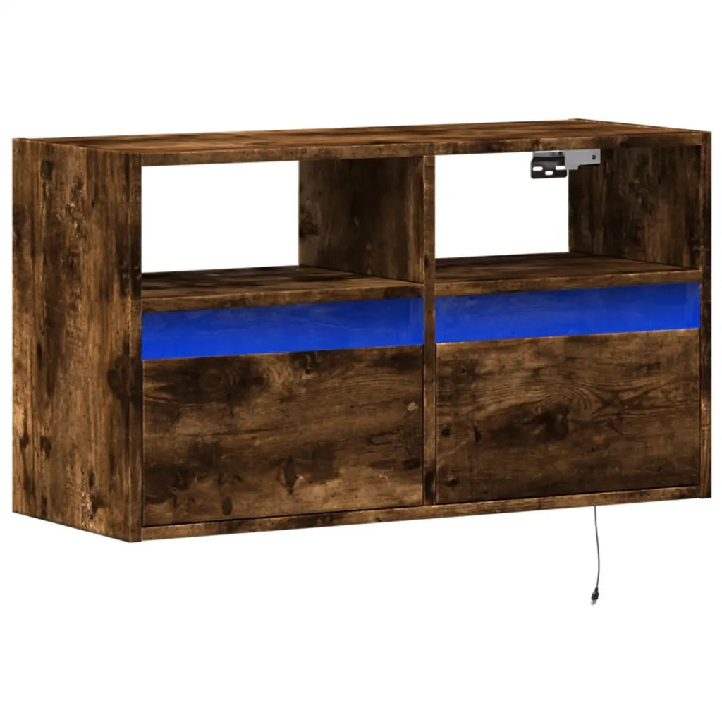 Mobile TV a Parete con Luci LED Rovere Fumo 80x31x45 cm 852331