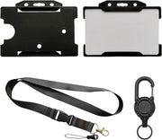 Supporto per lanyard con chiusura a molla, badge holder, karabijnhaak, porta chiave, nero.