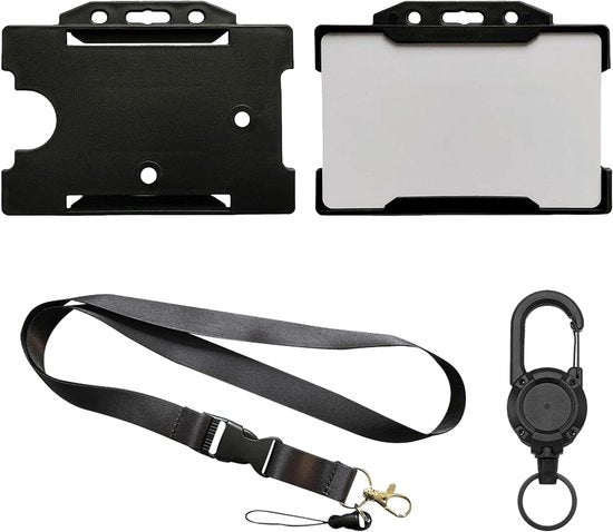 Supporto per lanyard con chiusura a molla, badge holder, karabijnhaak, porta chiave, nero.