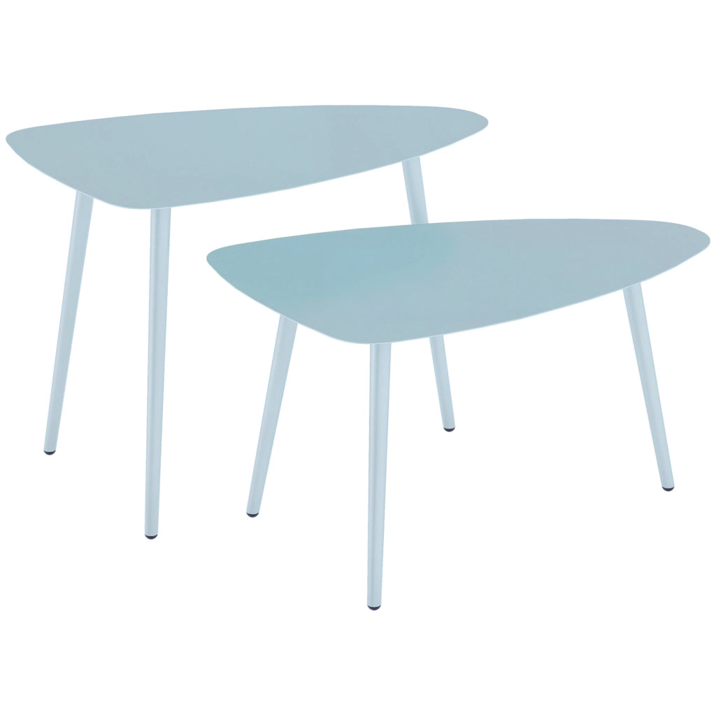 Tavolino da esterno triangolare impilabile ¨C zephmum ¨C blu chiaro, acciaio, 2 pezzi