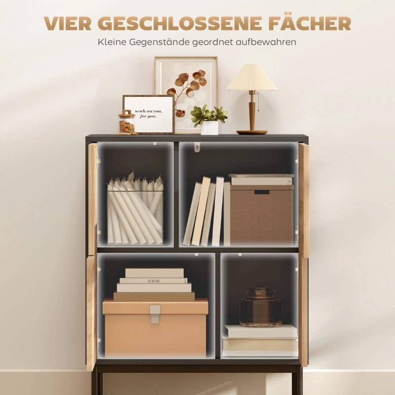 Cassettiera con ante push-to-open e gambe in metallo ¨C zephmum ¨C MDF nero e legno naturale