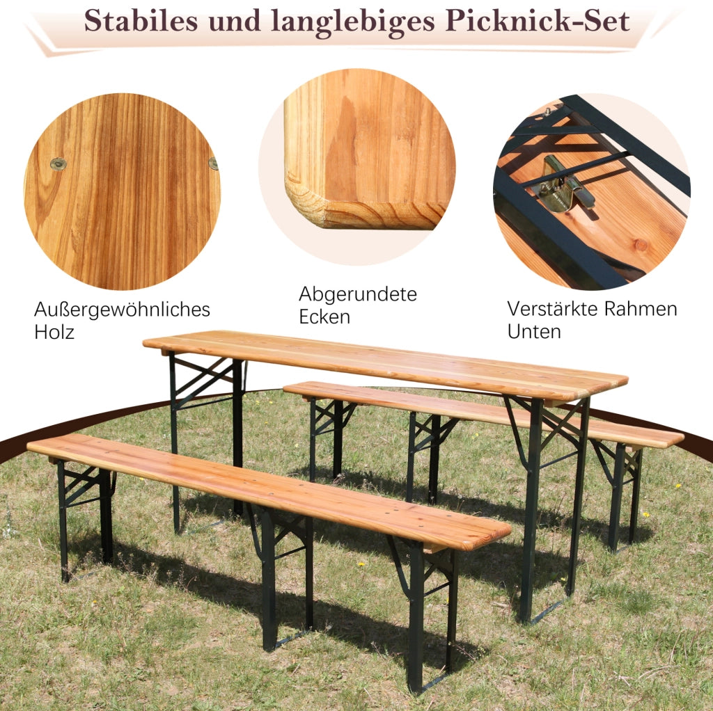 Set birreria pieghevole 177x46x78 cm; struttura rinforzata; metallo; colore naturale