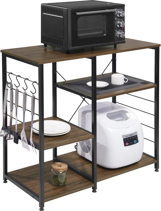 Rack per cucina con 5 pannelli, Pannello di stoccaggio metallico Pannello di stoccaggio 90x40x83,5cm, Nero+Marrone scuro