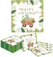 Serviette Decorativa per Festa con Motivo di Dinosauri e Foglie - 24 pezzi - 33 x 33 cm - Serviette per Bambini