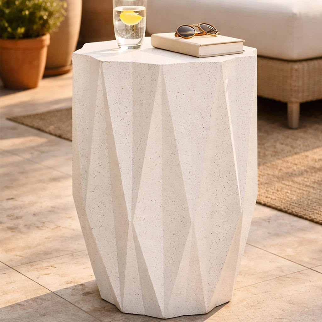 Gala, Tavolino da Salotto Adatto per Indoor/outdoor Effetto Pietra, 46x60x46h cm Bianco Crema