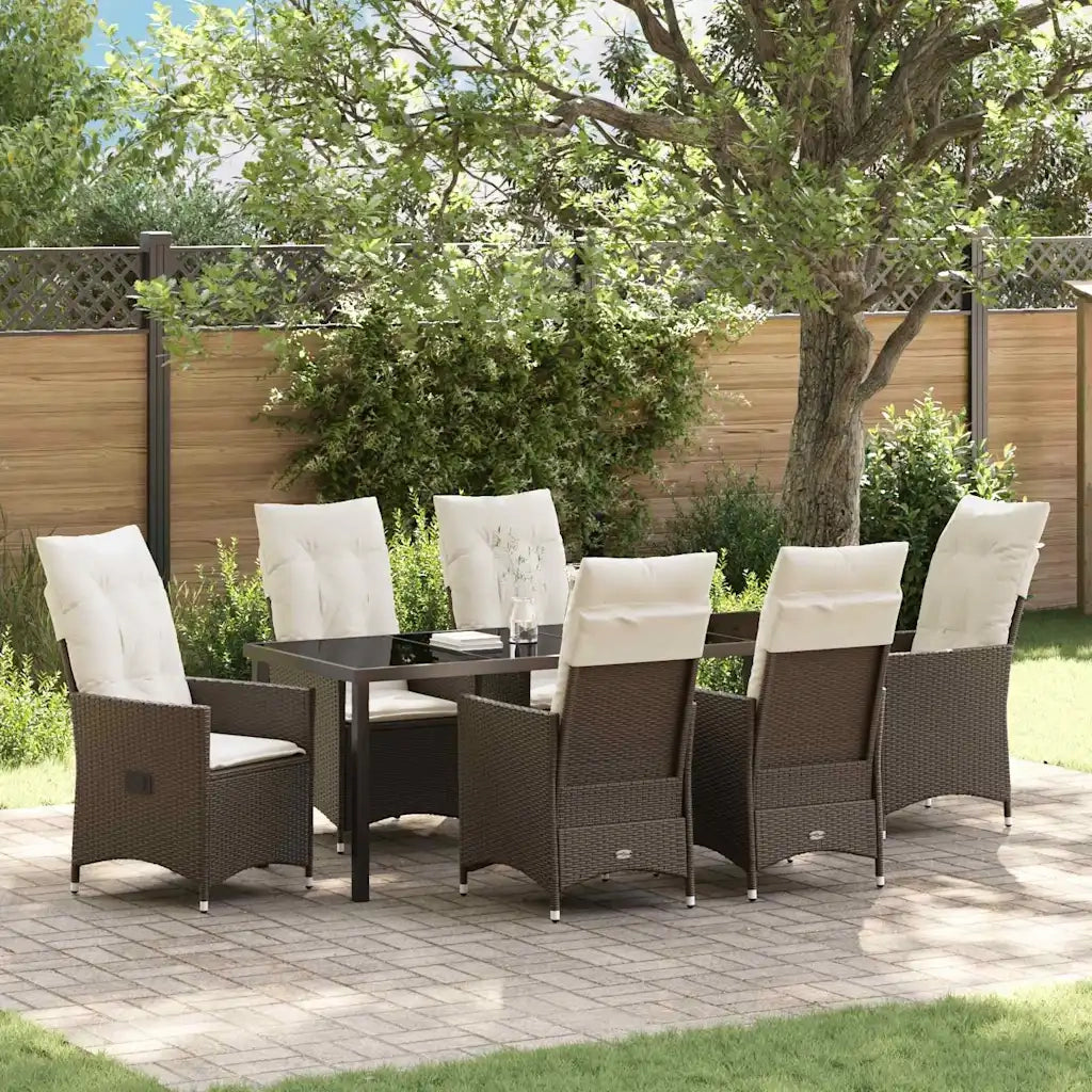 Set da Pranzo per Giardino con cuscino 7 pcs Marrone polyrattan 3379546
