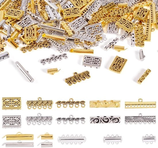 Connettori magnetici per gioielli 48 pezzi - alluminio - connettori a staffa tibetani - supporti rettangolari - diverse dimensioni - chiusure per gioielli