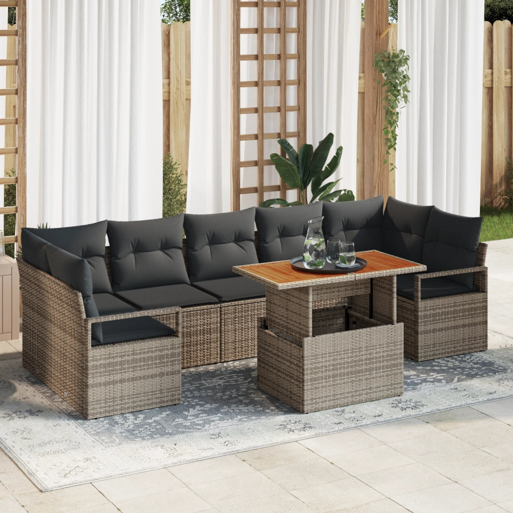 Set di divano da giardino  8 pezzi con cuscini grigi in rattan PE