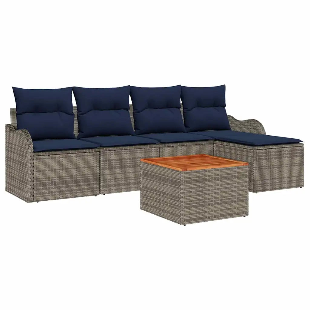 Set Divano da Giardino 6 pz Grigio polyrattan 3347444