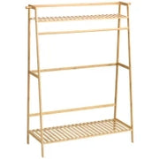 Appendiabiti in Bambù, Design Rialzato a 2 Livelli con Barra e 2 Ganci, 114x40x139 cm