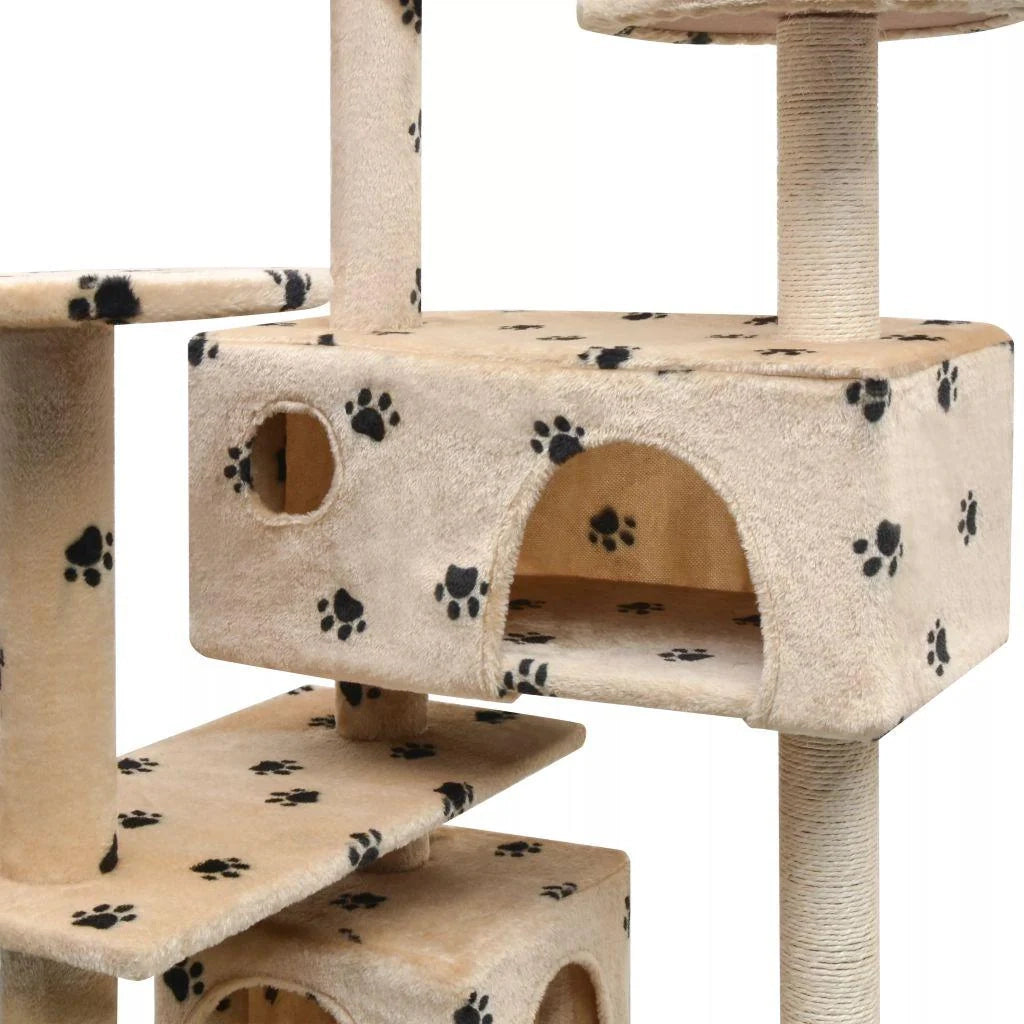 Tiragraffi albero per gatti cuccia per gatti giocattolo peluche e sisal 125 cm impronte di zampe beige 3702274