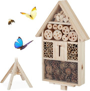 Hotel per insetti con aiuto per nidificazione standard - hotel per api selvatiche in legno per giardino - 140x47x47cm naturale