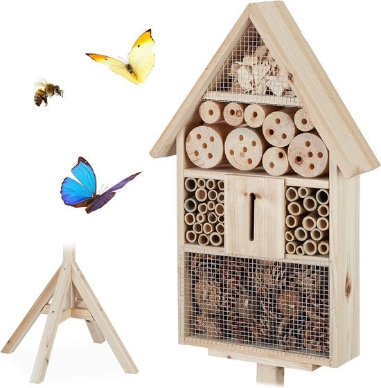 Hotel per insetti con aiuto per nidificazione standard - hotel per api selvatiche in legno per giardino - 140x47x47cm naturale