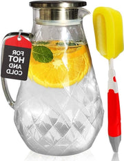 Caraffa termoresistente con vetro in diamante con coperchio - 2,1 L - per acqua o succo - limonata tè freddo sangria - spazzola inclusa